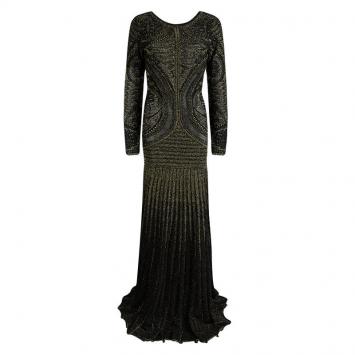 Pre Owned Just Cavalli Black Perforated Lurex Knit Long Sleeve Maxi Dress S