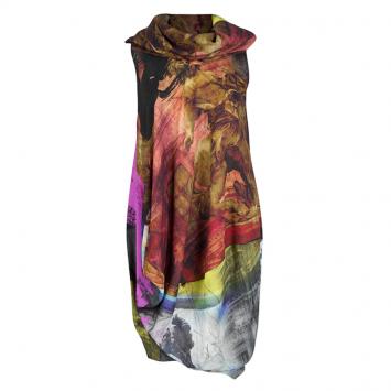 Pre Owned Just Cavalli Multicolour Printed Wool Off Shoulder Sleeveless Draped Dress M
