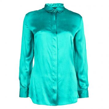 Pre Owned Just Cavalli Green Silk Long Sleeve Top L