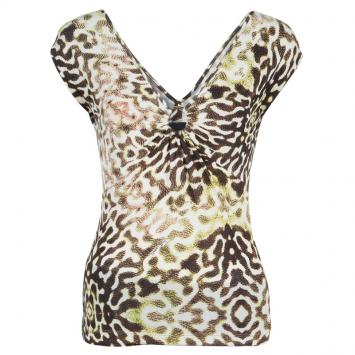 Pre Owned Just Cavalli Animal Print Ruched Neck Fitted Knit Top S