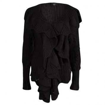 Pre Owned Just Cavalli Brown Chunky Knit Ruffle Detail Cardigan M
