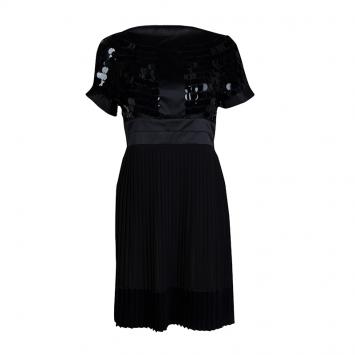 Pre Owned Just Cavalli Black Silk Paillette Embellished Pleated Short Sleeve Dress M