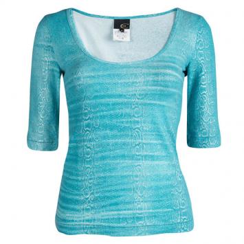 Pre Owned Just Cavalli Turquoise Snakeskin Print Short Sleeve T-Shirt M