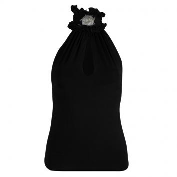 Pre Owned Just Cavalli Black Knit Keyhole Neck Sleeveless Top S