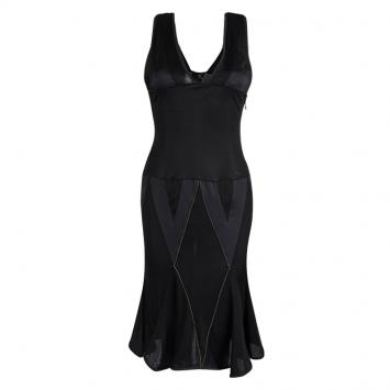 Pre Owned Just Cavalli Black Knit Sheer Panel Detail Sleeveless Dress M 