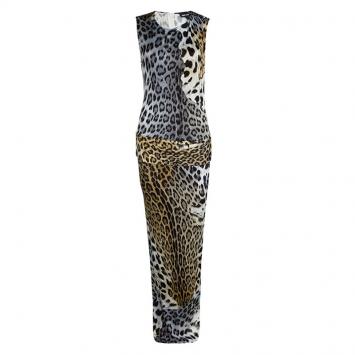 Pre Owned Just Cavalli Multicolor Leopard Print Sleeveless Maxi Dress L