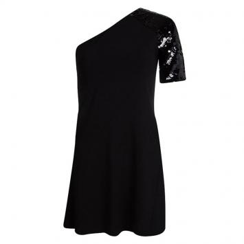 Pre Owned Just Cavalli Black Sequin Embellished Paneled One Shoulder Dress S