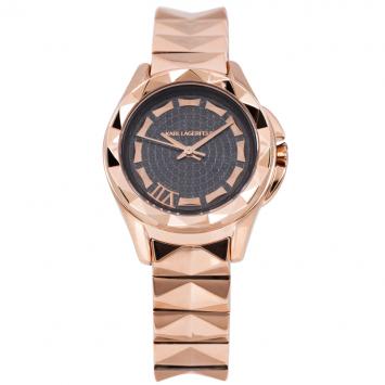Pre Owned Karl Lagerfeld Black Rose Gold-Plated Stainless Steel KL1043 Women's Wristwatch 30MM