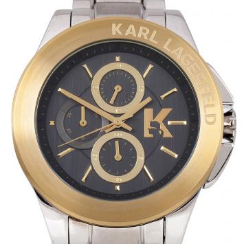 Pre Owned Karl Lagerfeld Black Gold-Plated Stainless Steel KL1409 Unisex Wristwatch 44MM