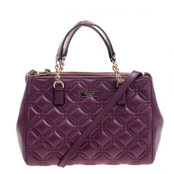 Pre Owned Kate Spade Red Plum Leather Small Astor Court Loden Top Handle Bag