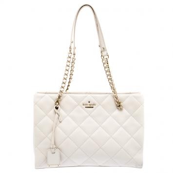 Pre Owned Kate Spade Off White Quilted Leather Emerson Place Phoebe Tote