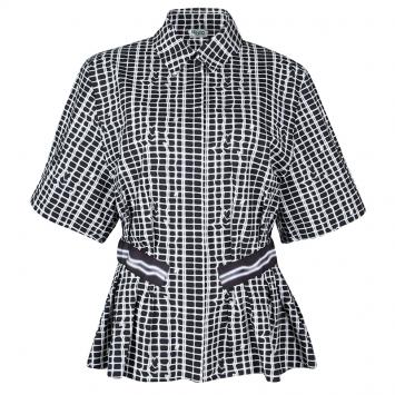 مملوكة مسبقًا Kenzo Neon Plaid Pleat Detail Cotton Blouse L 
