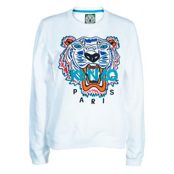 Pre Owned Kenzo White Tiger Embroidered Sweater L