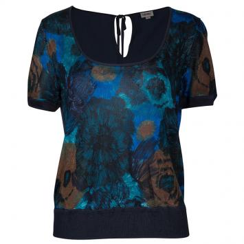 Pre Owned Kenzo Blue Multicolor Print Top L