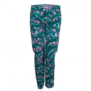 Pre Owned Kenzo Green Printed Denim Pants M