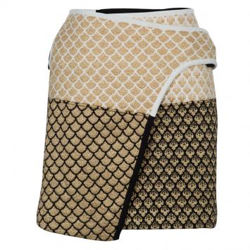 Pre Owned Kenzo Gold and Black Jacquard Lurex Knit Wraparound Skirt L