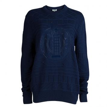 Pre Owned Kenzo Cobalt Blue Silicone Print Knit Sweater M