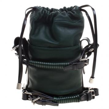 Pre Owned Kenzo Dark Green Leather Drawstring Bucket Bag