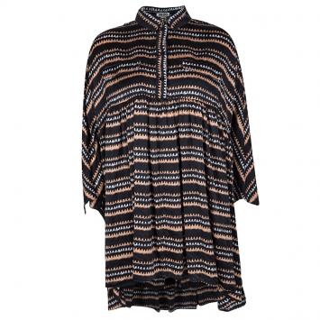 مملوكة مسبقًا Kenzo Black Abstract Printed Silk Oversized Button Front Tunic M