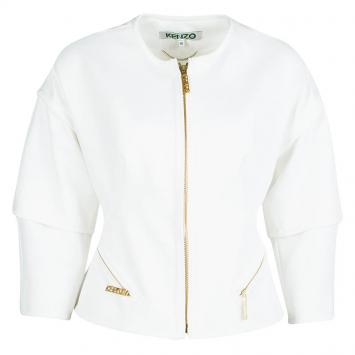 Pre Owned Kenzo White Layered Sleeve Detail Zip Front Jacket M