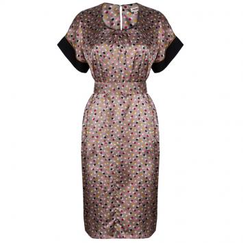 Pre Owned Kenzo Beige Polka Dot Print Silk Dress M
