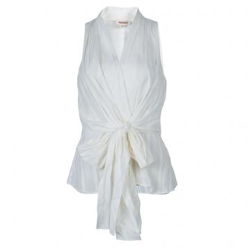 Pre Owned Kenzo White Pleated Cotton Sleeveless Top M