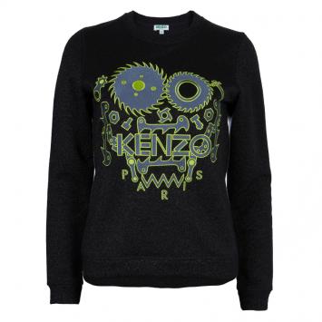Pre Owned Kenzo Black Lurex Knit Embroidered Sweatshirt XS