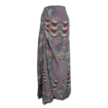 Pre Owned Kenzo Multicolor Floral Printed Silk Draped Maxi Skirt XL