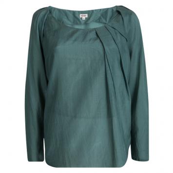 مملوكة مسبقًا Kenzo Green Pleat Detail Long Sleeve Top M