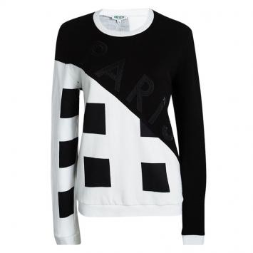 Pre Owned Kenzo Monochrome Knit Square Print Sweatshirt L