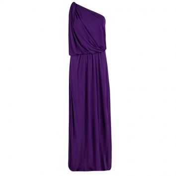 Pre Owned Lanvin Purple One Shoulder Draped Maxi Dress M