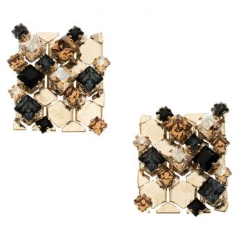 Pre Owned Lanvin 'Chain Lumiere' Crystal honeycomb Gold Tone Stud Earrings