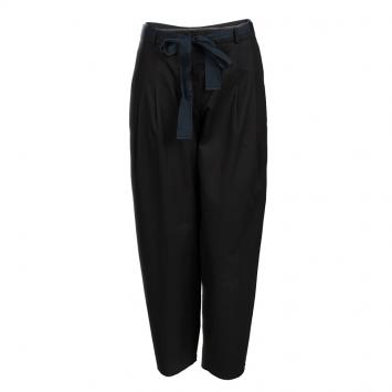 Pre Owned Lanvin Black Cotton Waist Tie Detail Trousers L