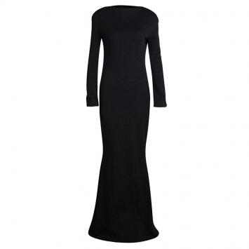Pre Owned Lanvin Dark Grey Wool Zip Detail Long Sleeve Maxi Dress S