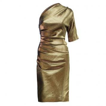 Pre Owned Lanvin Gold Lame One-Shoulder Dress S
