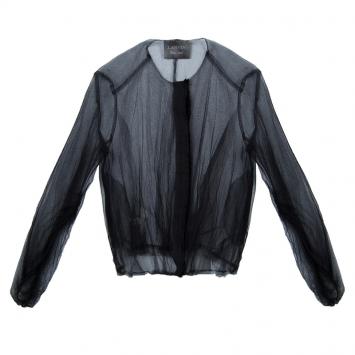 Pre Owned Lanvin Black Sheer Organza Gathered Long Sleeve Blouse M