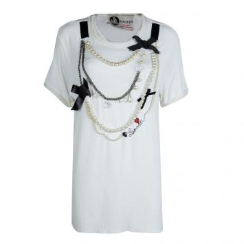 Pre Owned Lanvin White Jersey Embellished Necklace Detail T-Shirt M
