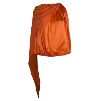 Pre Owned Lanvin Orange Silk Draped Sleeveless Blouse L