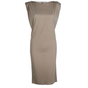 Pre Owned Lanvin Beige Jersey Draped Shoulder Sleeveless Dress M