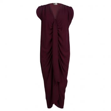 Pre Owned Lanvin Burgundy Silk Ruched Draped Dress S