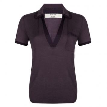 Pre Owned Lanvin Purple Knit Contrast Trim Short Sleeve Top M