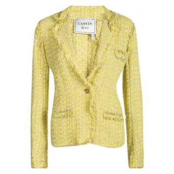 Pre Owned Lanvin Yellow Textured Fringed Edge Jacket M
