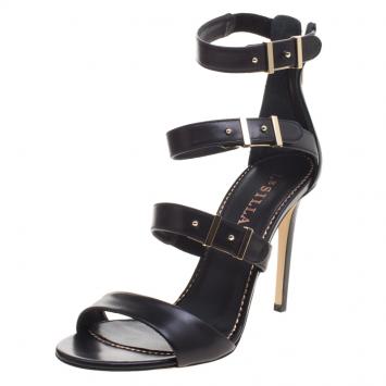Pre Owned Le Silla Black Leather Minerva Strappy Sandals Size 37.5