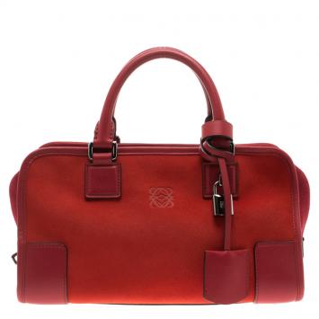 Pre Owned Loewe Red Three Tone Suede Amazona Bag