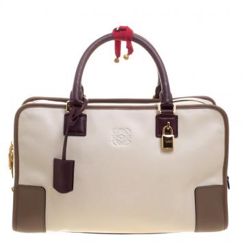 Pre Owned Loewe Beige/Brown Leather Amazona 36 Tote