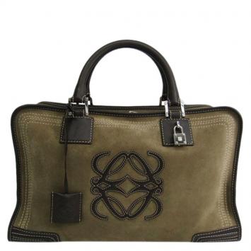 Pre Owned Loewe Bi Color Nubuck/Leather Amazona 36 Satchel Bag