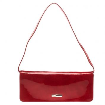 Pre Owned Longchamp Red Patent Leather Rousseau Burnt Clutch