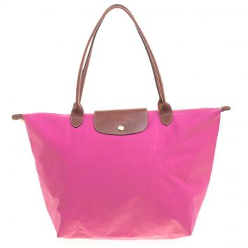 Pre Owned Longchamp Pink Nylon Medium Le Pliage Tote