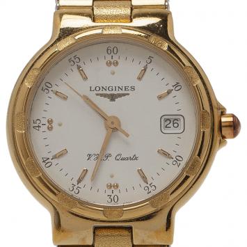 Pre Owned Longines Champagne Gold-Plated Stainless Steel Conquest Women's Wristwatch 26MM