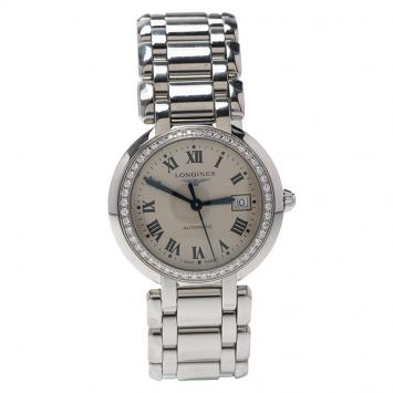Pre Owned Longines Silver Stainless Steel & Diamonds PrimaLuna Women's Wristwatch 30MM